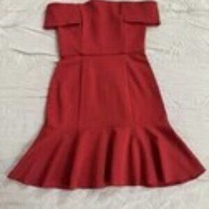 Nicholas Size 2 Red Off Shoulder Ponte Ruffle Dress